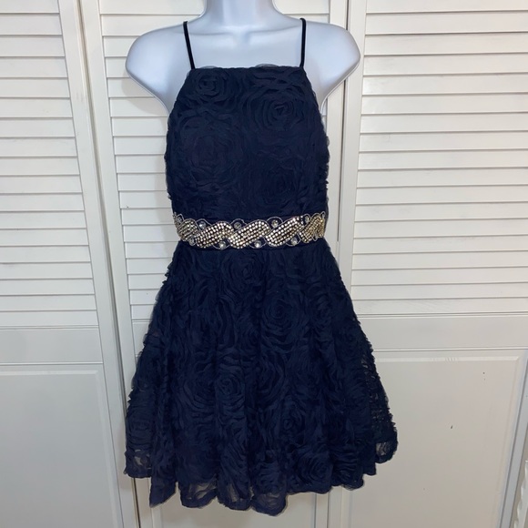 Trixxi Navy Blue Rose Mini Dress - Picture 3 of 7
